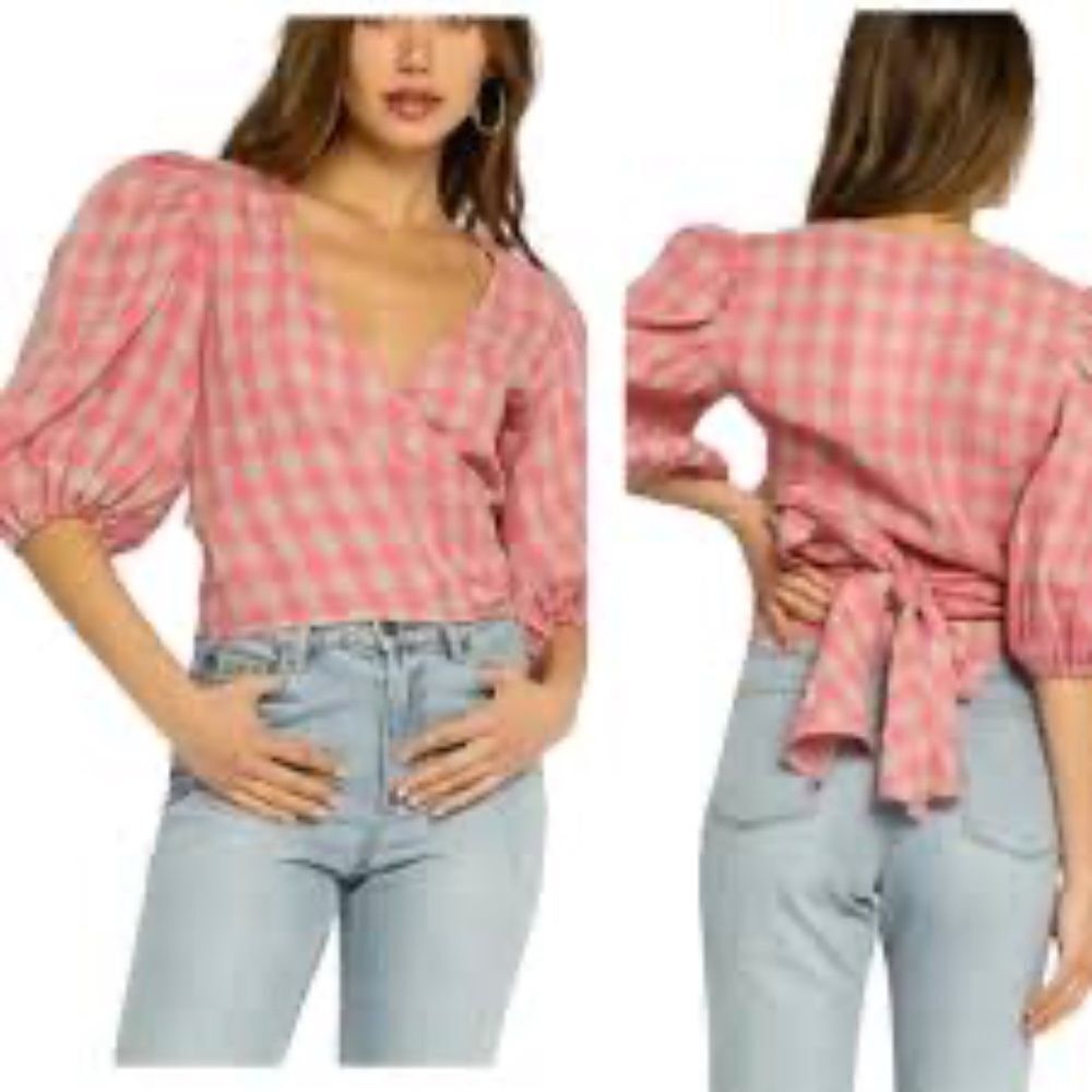 Olivaceous Wrap Tie Crop Top - Pink Checker - LIKE NEW - Tags - Size Medium